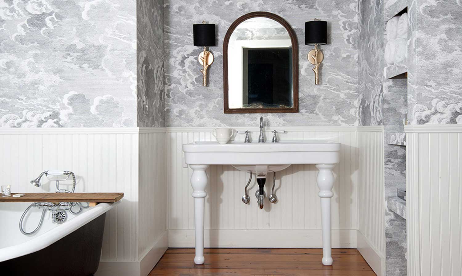 bathroominteriorideasus  Grey textured wallpaper Bathroom wallpaper  modern Bathroom interior