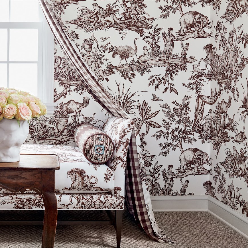 Matching Toile Wallpaper and Fabric