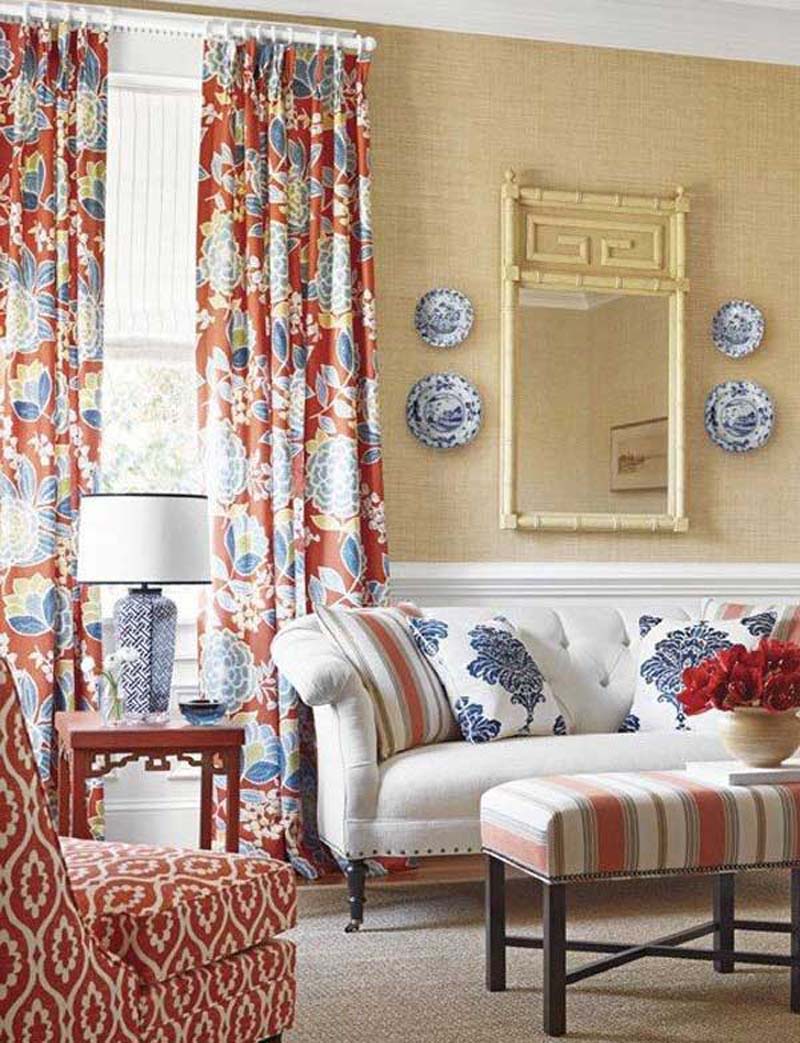 Orange and Blue Curtain Fabric