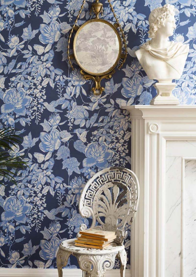 Dark Blue Floral Wallpaper